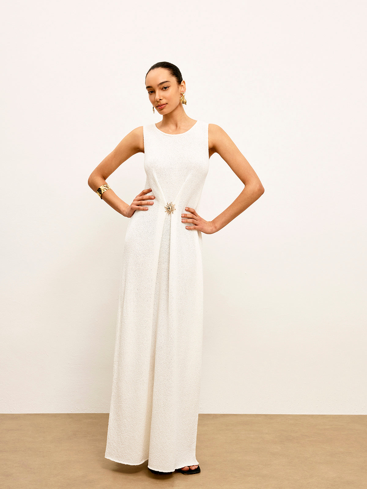 Metal Detail Sleeveless Sweater Dress