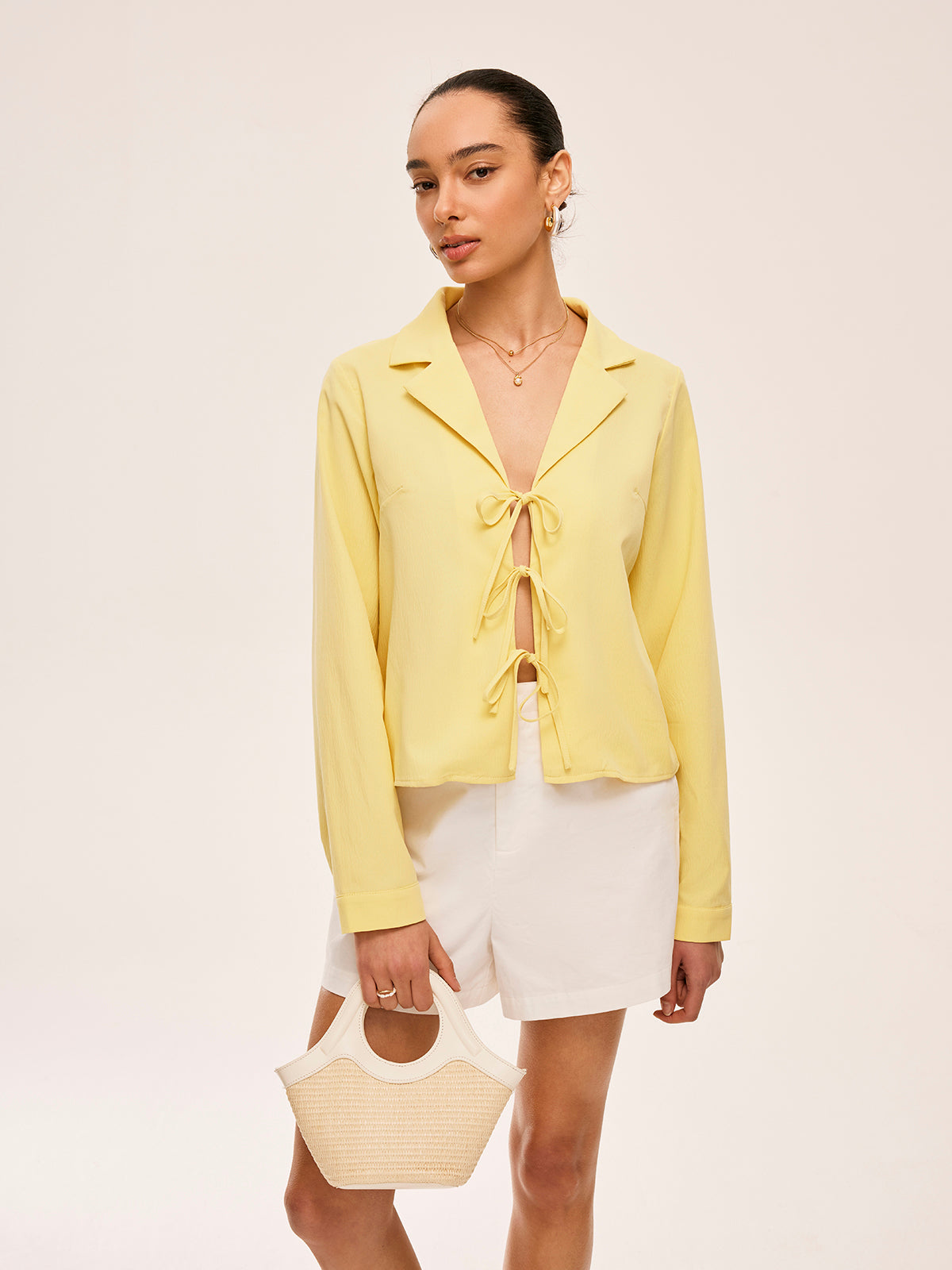 Collared Tie-Front Blouse
