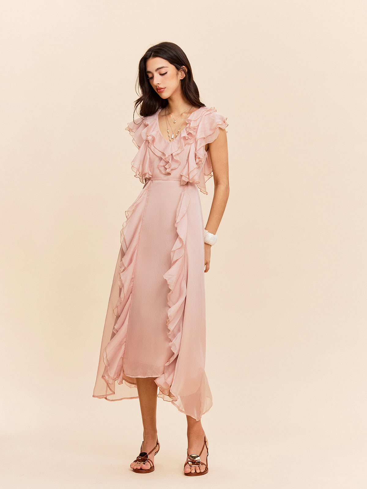 Semi-Sheer Ruffle Detail Dress
