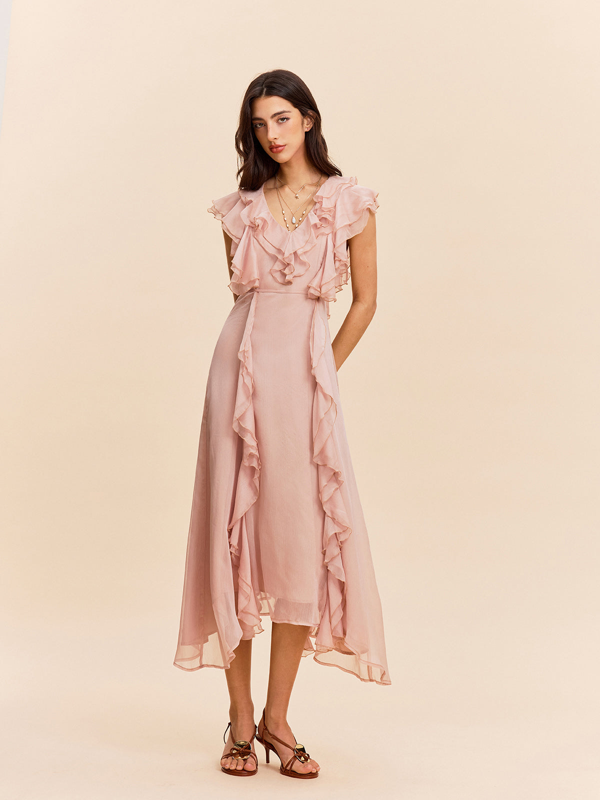 Semi-Sheer Ruffle Detail Dress