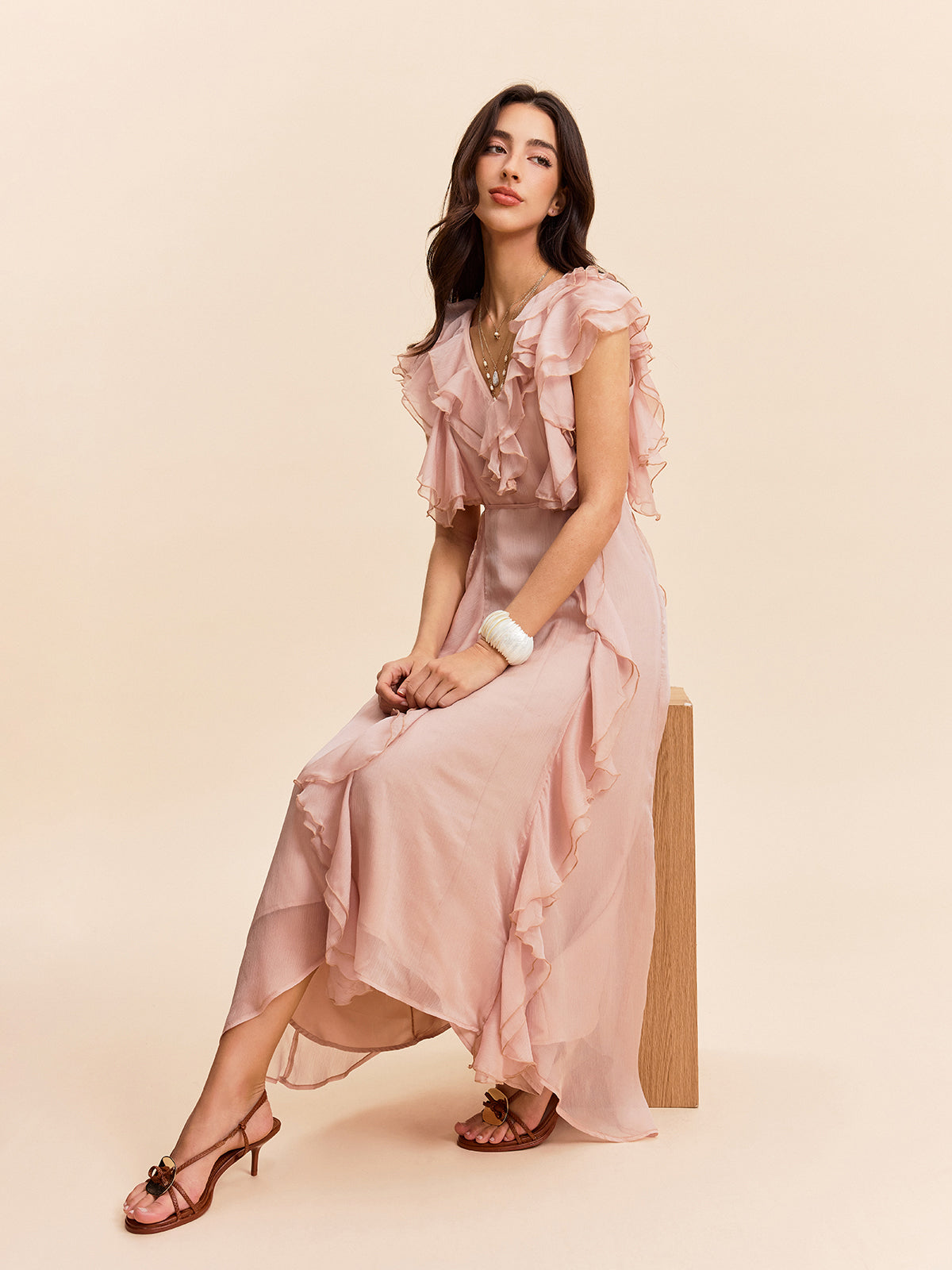 Semi-Sheer Ruffle Detail Dress