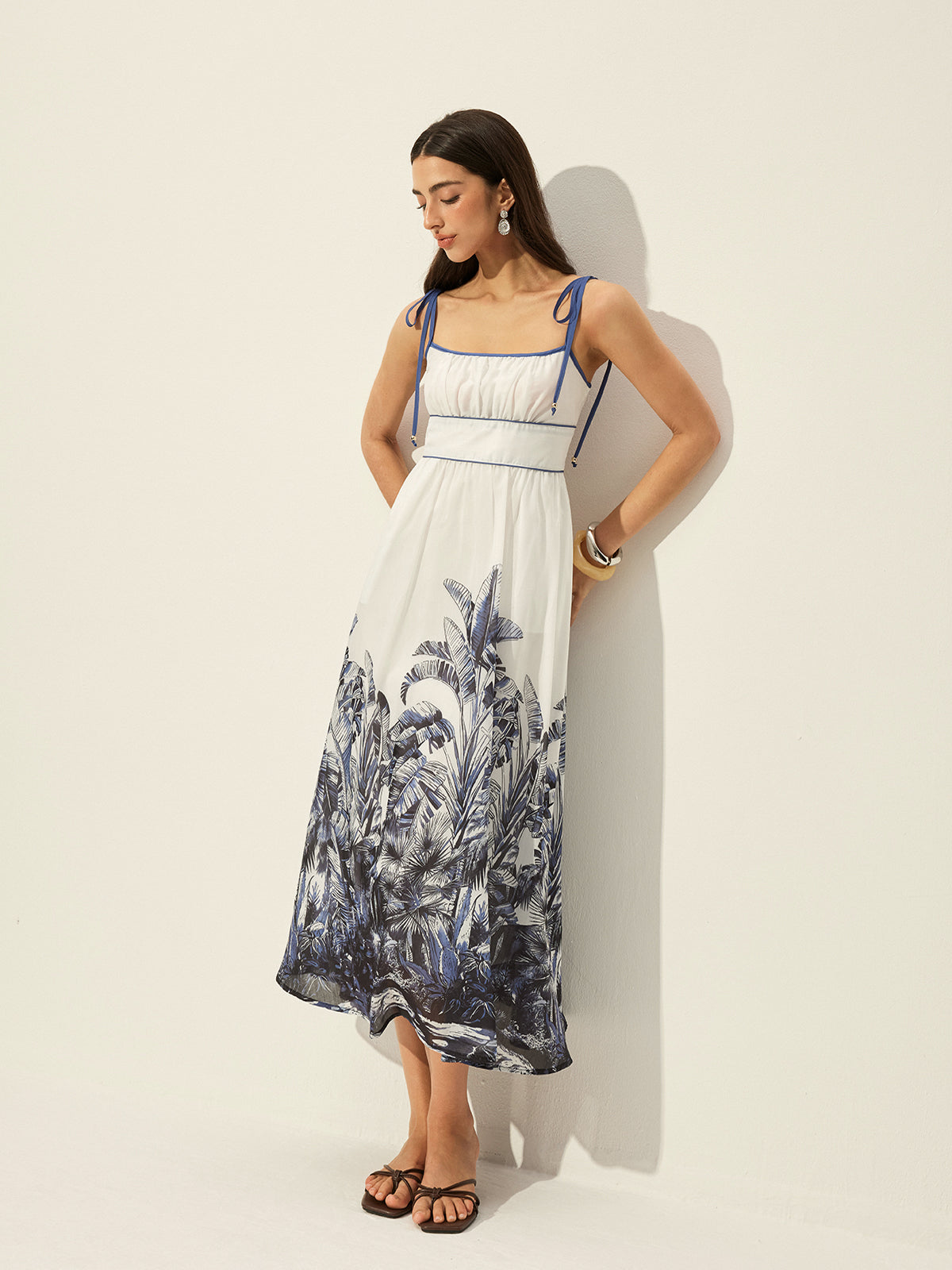 Tropical Print Tie-Strap Dress