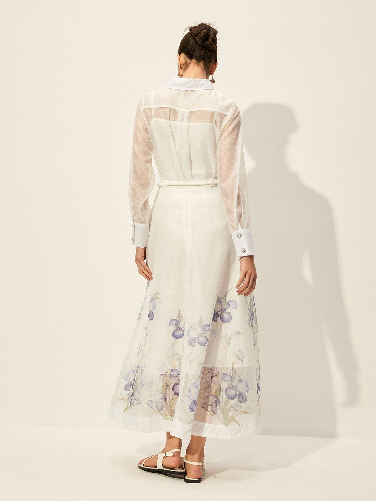 Floral Semi-Sheer Skirt Set With Waist Tie
