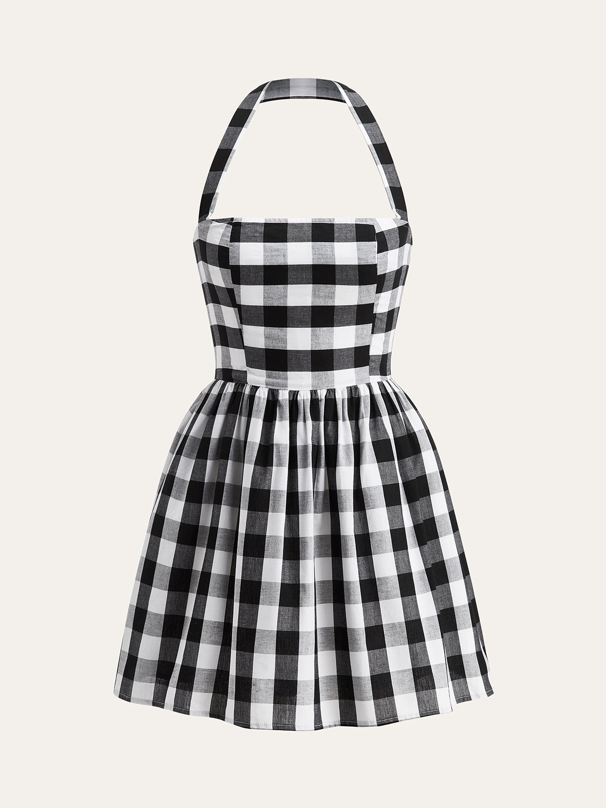 Rutete Halter Flare Kjole 