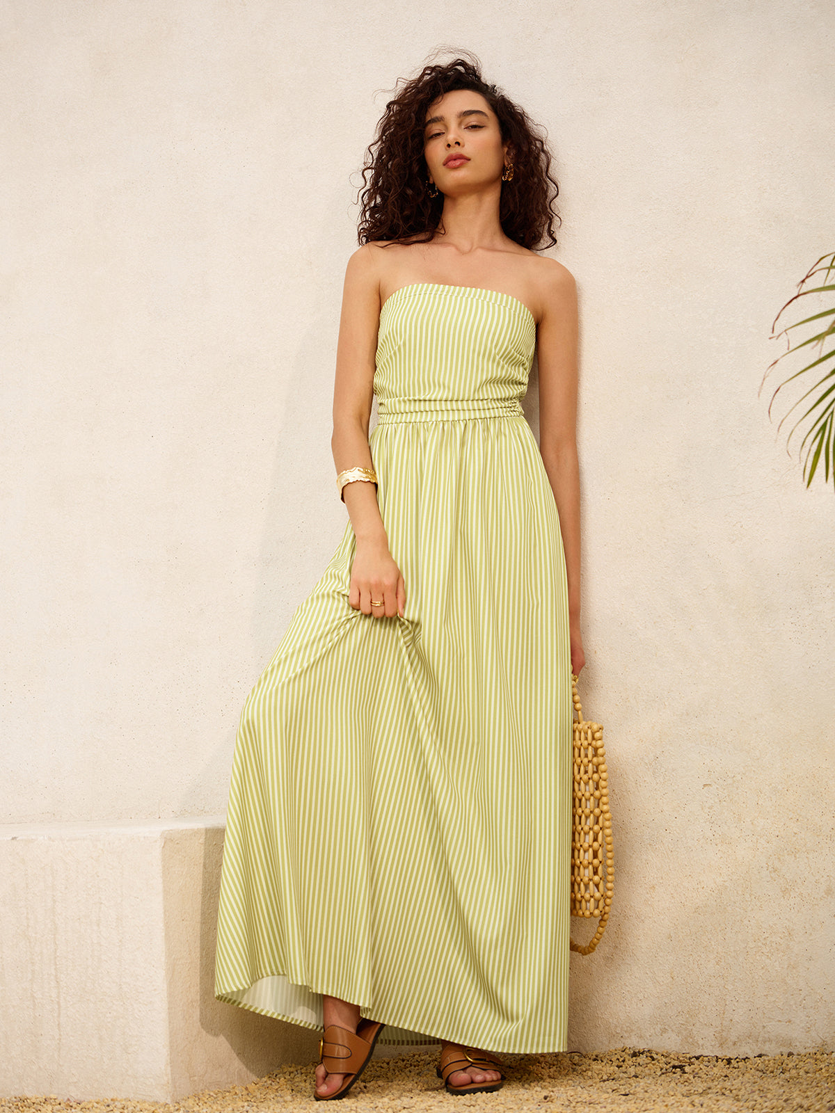 Striped Strapless Pockets Dress