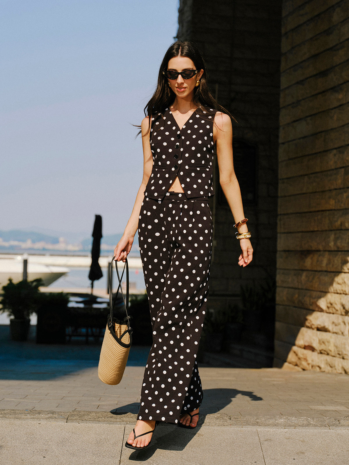 Cotton Polka Dot Vest With Pants Set