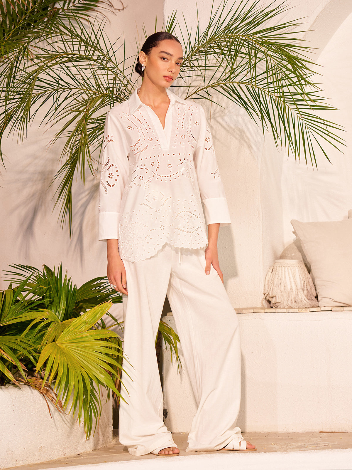 Cotton Eyelet Embroidered Semi-Sheer Top
