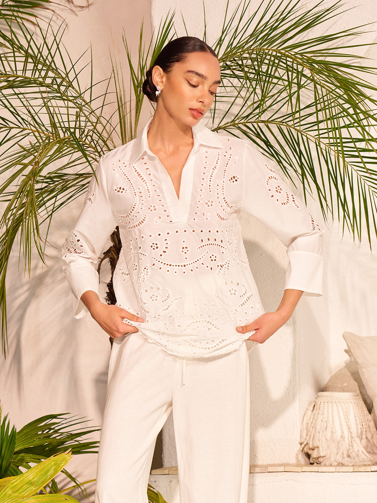 Cotton Eyelet Embroidered Semi-Sheer Top