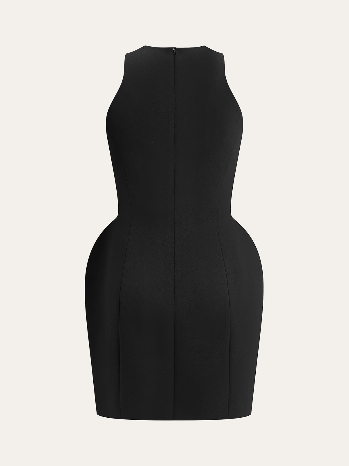 Metal-Button High-Neck Short Dress